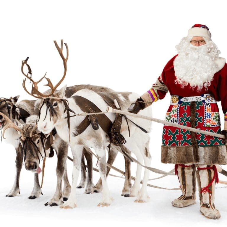 En la foto se ve a Santa con su trineo y sus renos.