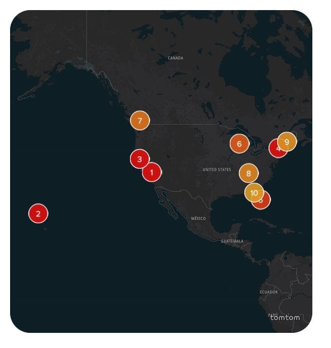 Las ciudades con mayor congestión de EE.UU. y del mundo en 2025